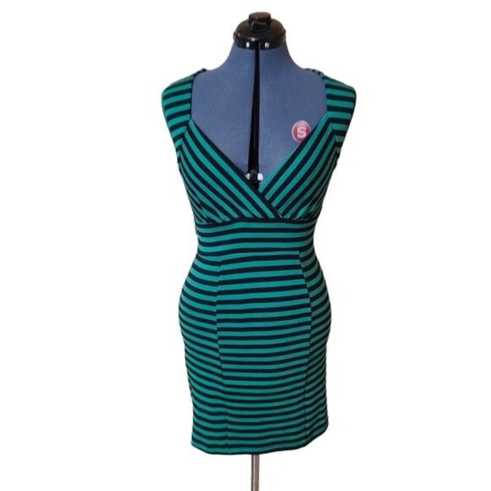 JFW green and navy blue striped bodycon sleeveless dress medium